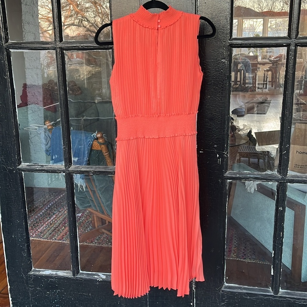 Nanette Lepore Pleated Orange Sparkly Sleeveless Dress Size 6 - Picture 4 of 5